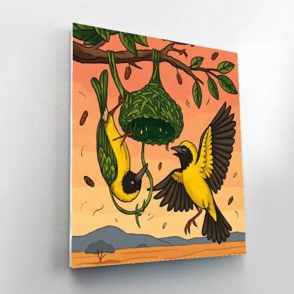 Crown Weaver Nest Birds Paint by numbers art