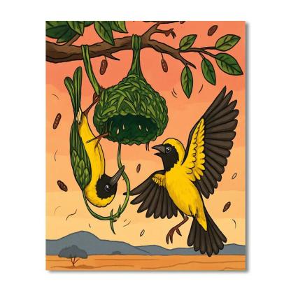 Crown Weaver Nest Birds Paint by numbers art