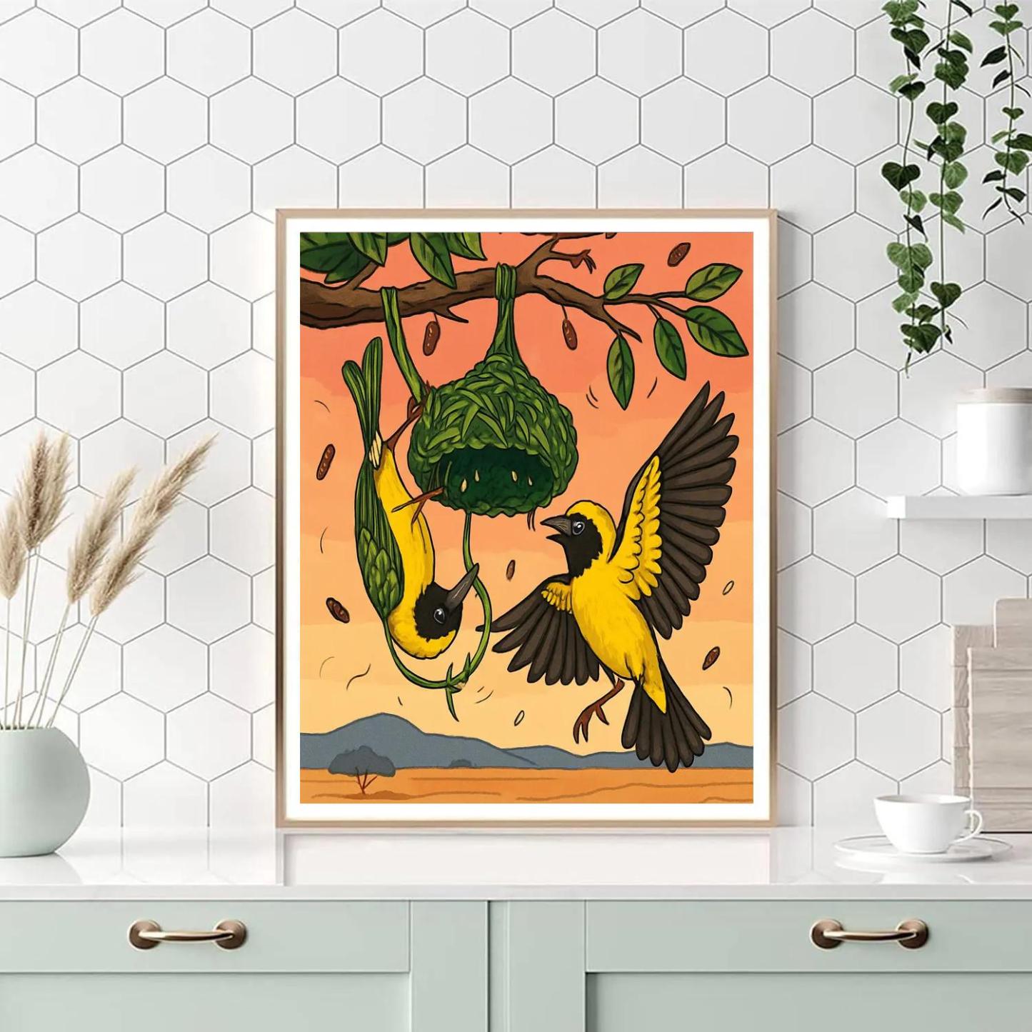 Crown Weaver Nest Birds Paint by numbers art