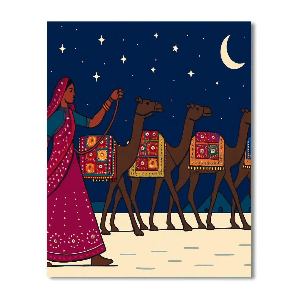 India Salt Desert Mirrorwork Caravan paint by number