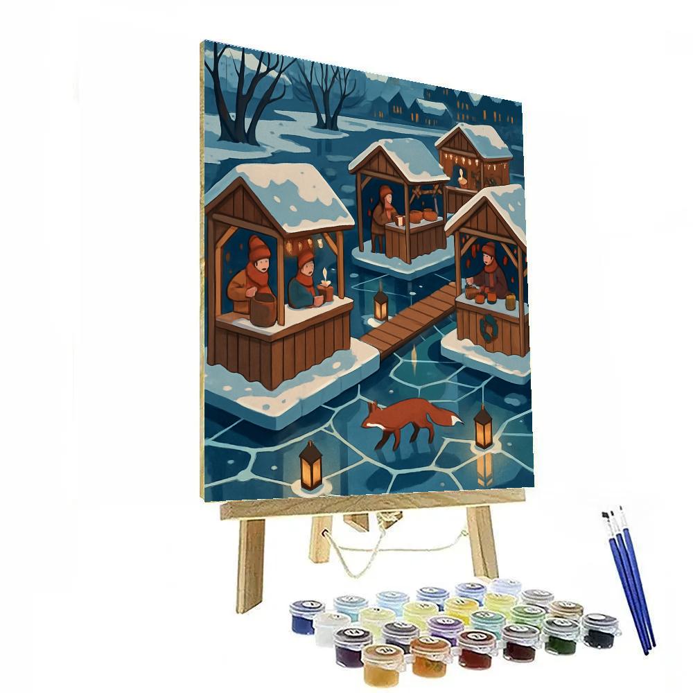 Lantern River Market In Winter Painting by numbers kit