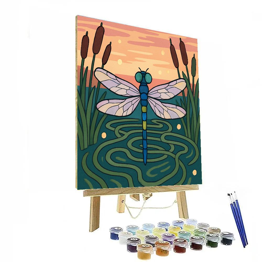Lanternlit Reed Maze With Dragonfly Numbered painting kits