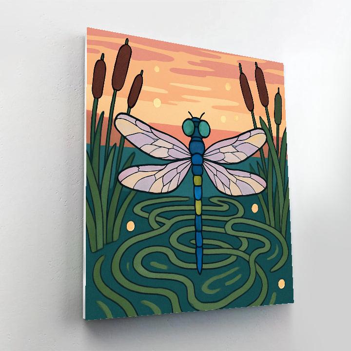Lanternlit Reed Maze With Dragonfly Numbered painting kits