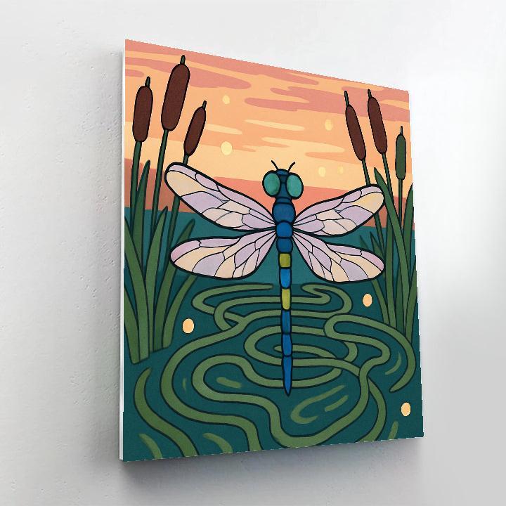 Lanternlit Reed Maze With Dragonfly Numbered painting kits