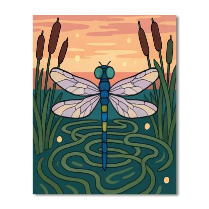 Lanternlit Reed Maze With Dragonfly Numbered painting kits