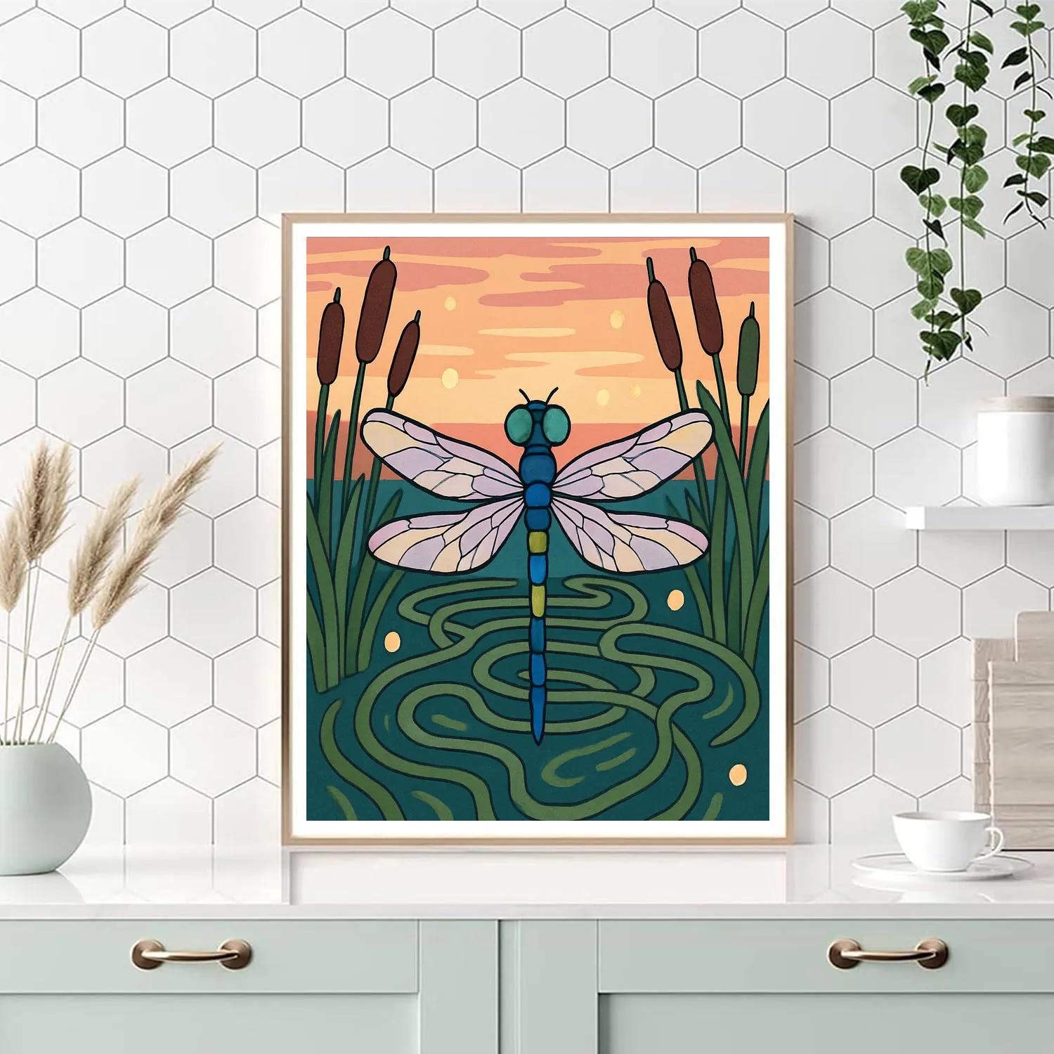 Lanternlit Reed Maze With Dragonfly Numbered painting kits