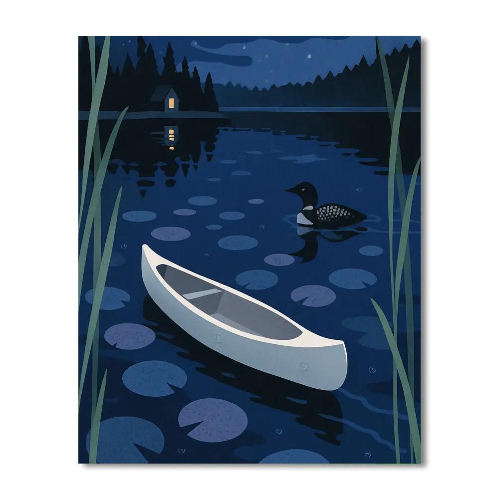 Moonlit Canoe Drift On Lake Paint by numbers kits