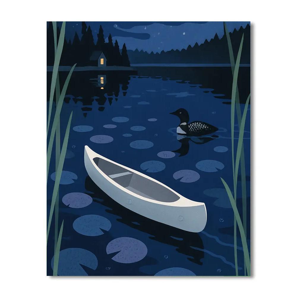 Moonlit Canoe Drift On Lake Paint by numbers kits