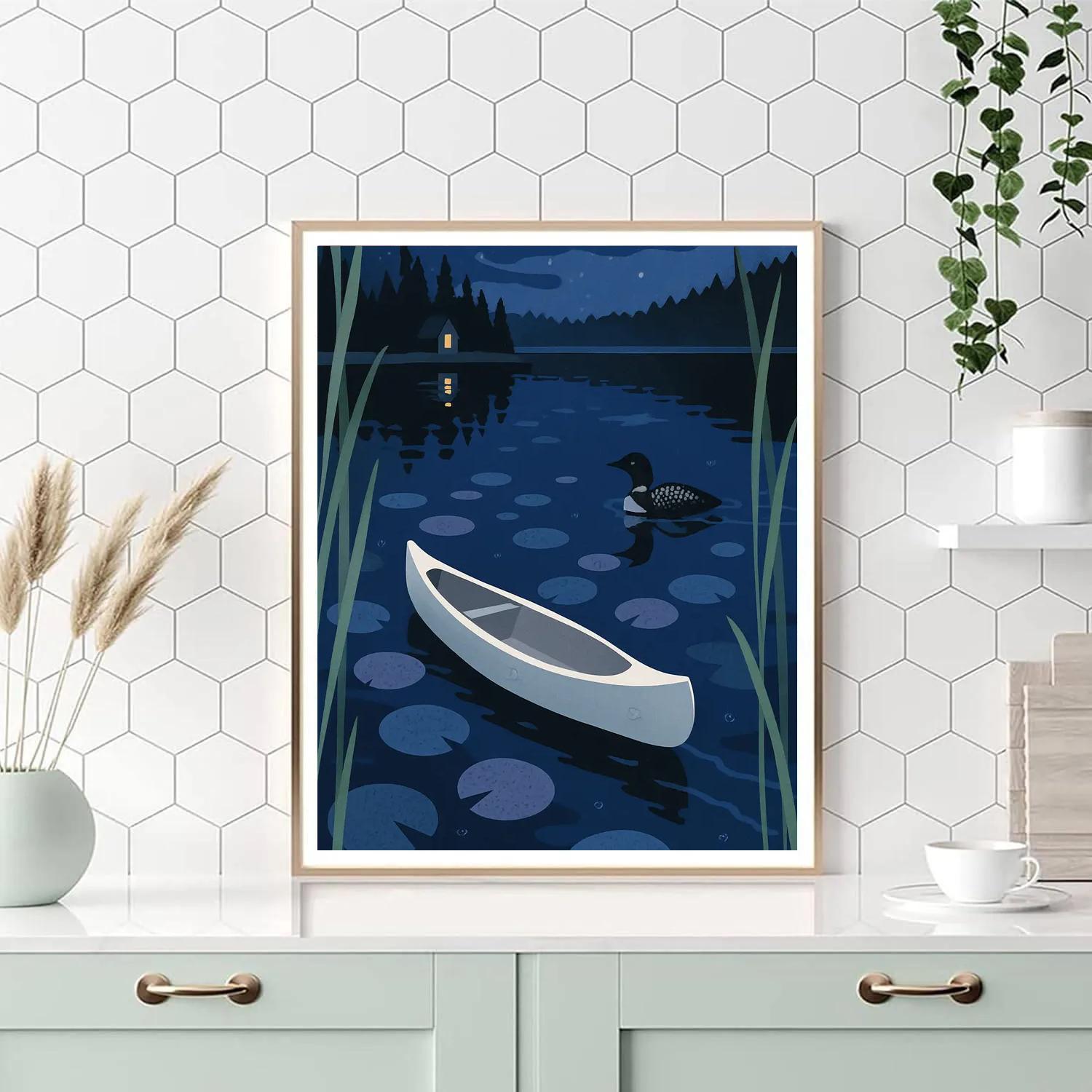 Moonlit Canoe Drift On Lake Paint by numbers kits