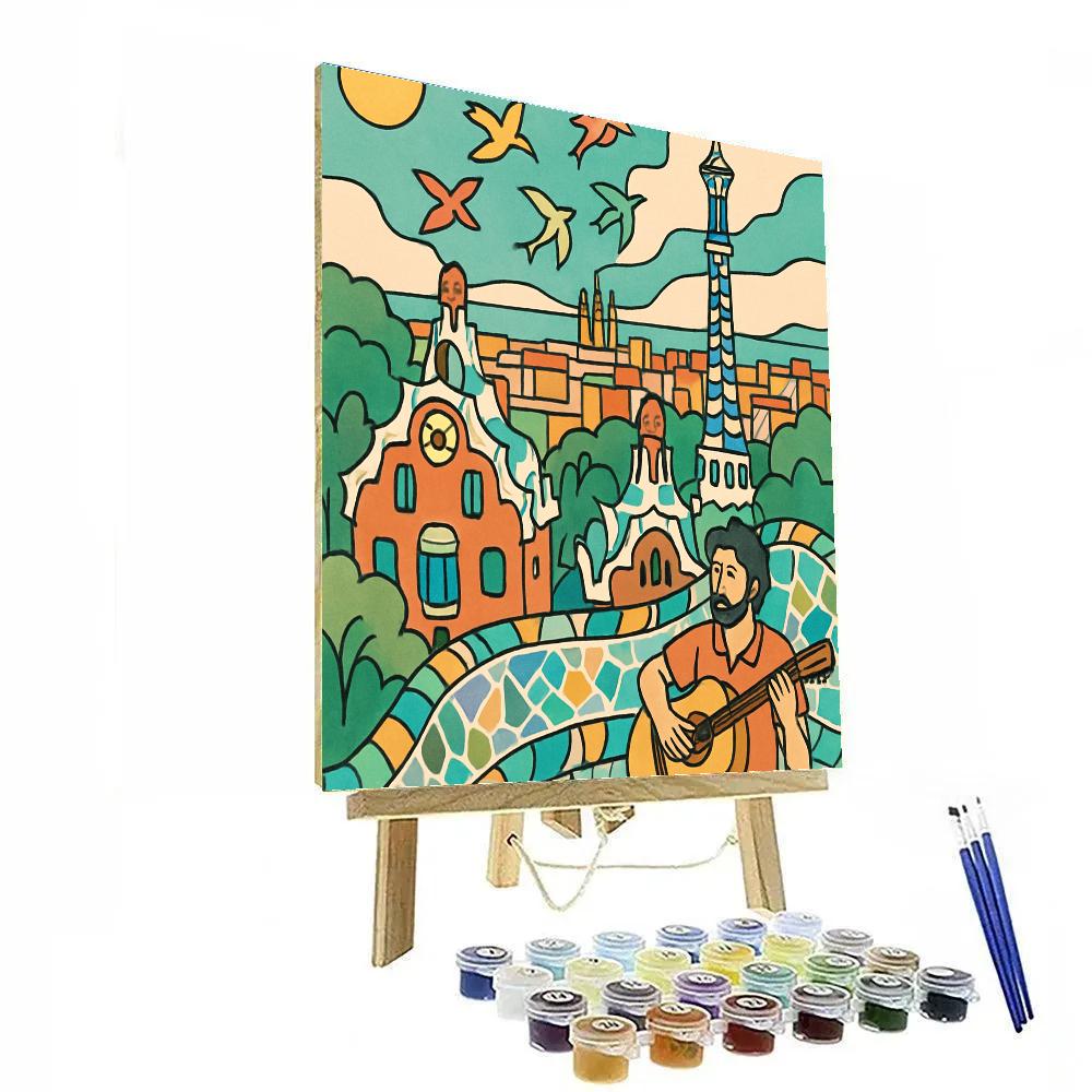 Spain Crafted Gaudi Garden Skyline paint by numbers