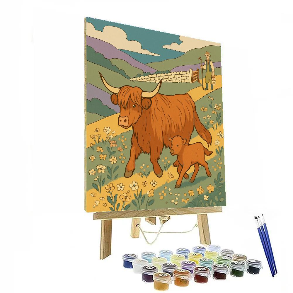 Highland Meadow With Cow Bell Chorus Painting by numbers kit