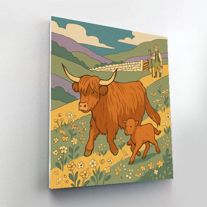 Highland Meadow With Cow Bell Chorus Painting by numbers kit
