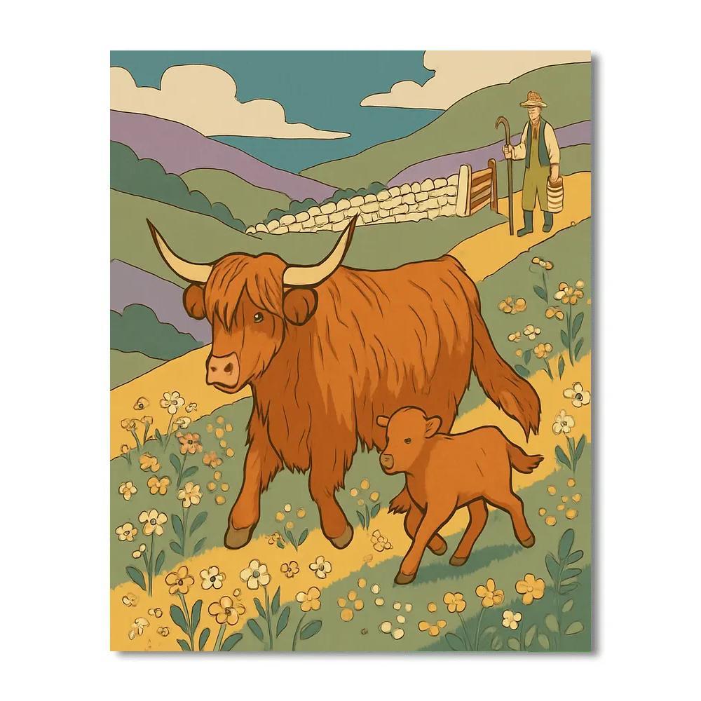 Highland Meadow With Cow Bell Chorus Painting by numbers kit