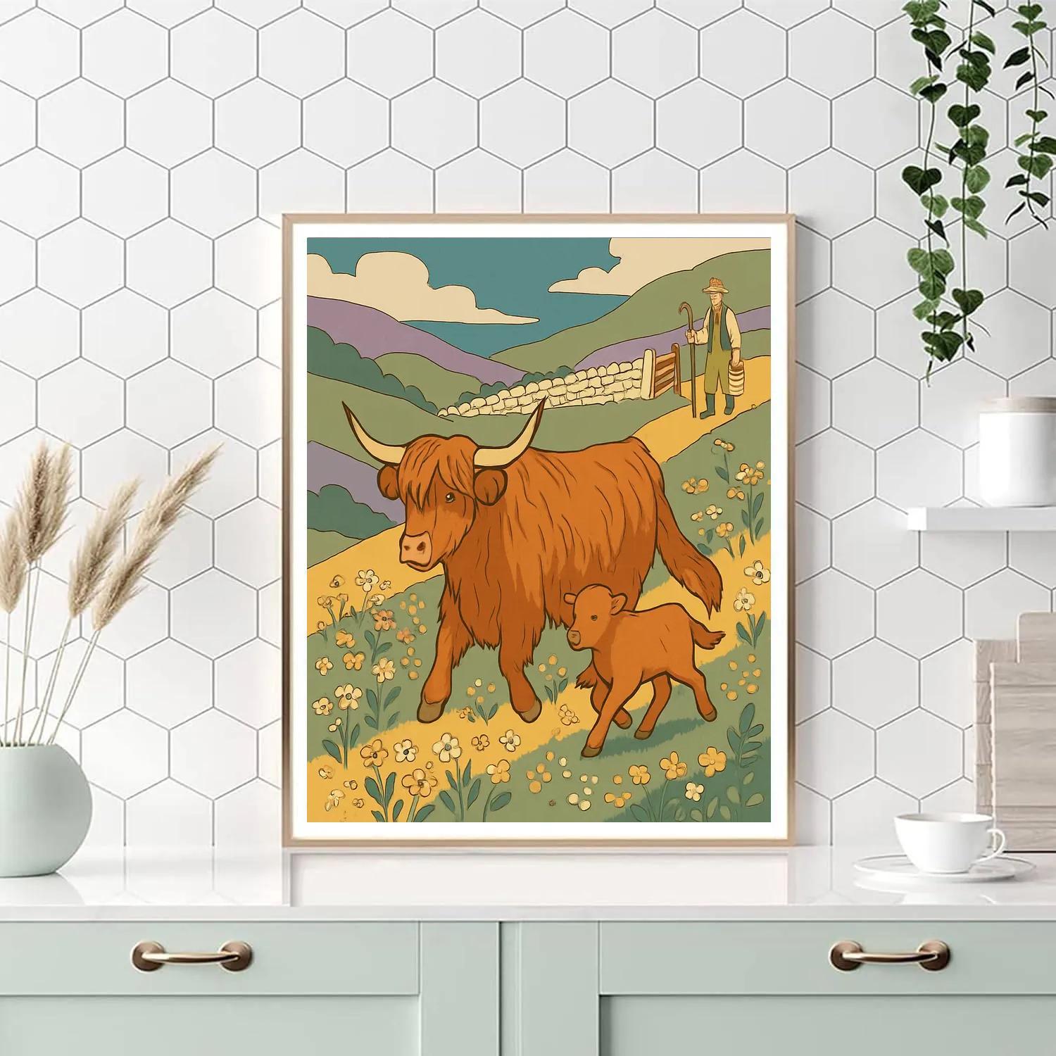 Highland Meadow With Cow Bell Chorus Painting by numbers kit