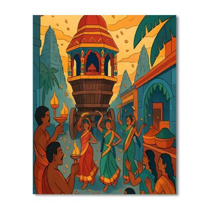 Temple Chariot Procession In India Paint by numbers art