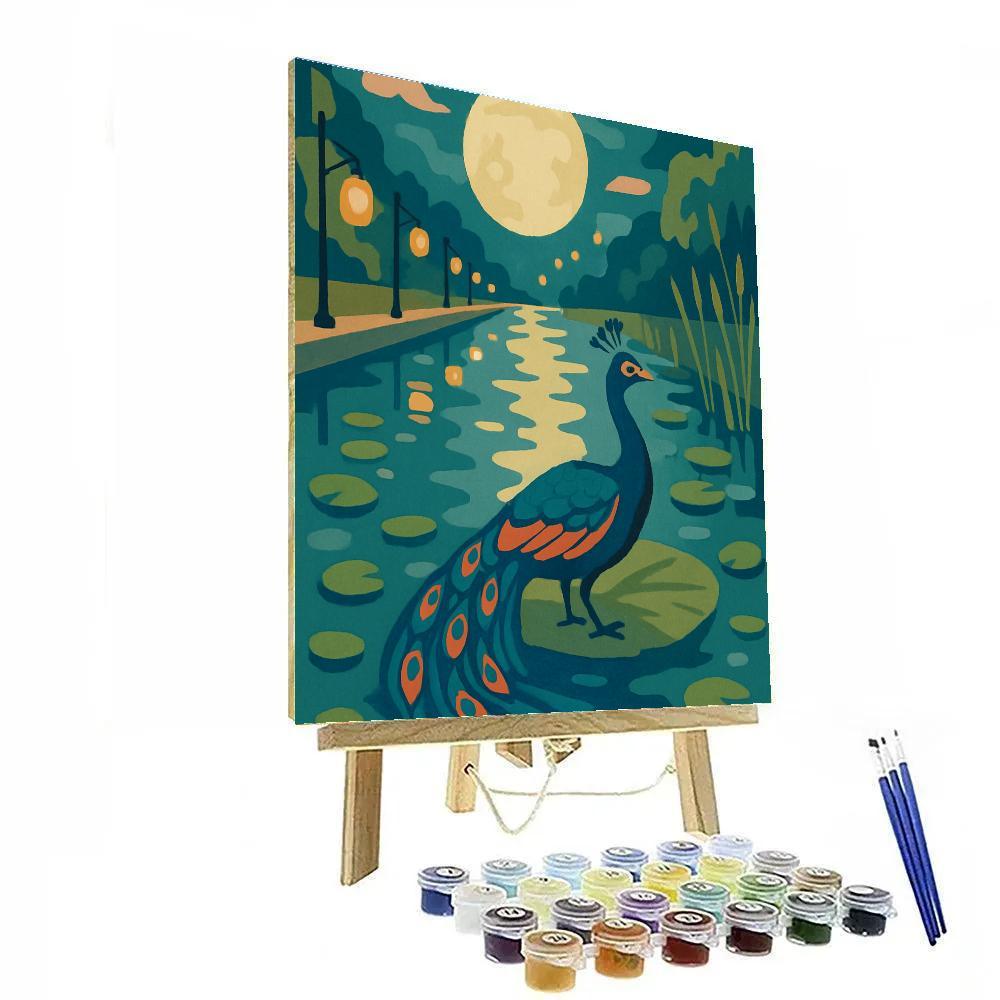 Moonlit Lily Canal With Peacock DIY paint by numbers