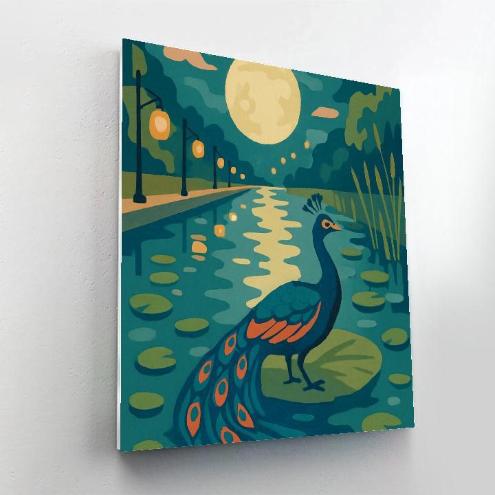 Moonlit Lily Canal With Peacock DIY paint by numbers