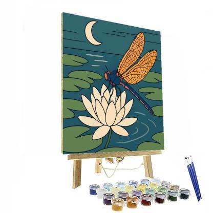Moonlit Waterlily Mosaic Dragonfly Number painting