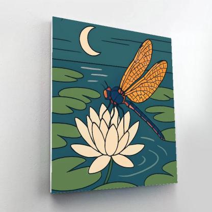 Moonlit Waterlily Mosaic Dragonfly Number painting