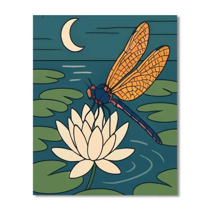 Moonlit Waterlily Mosaic Dragonfly Number painting