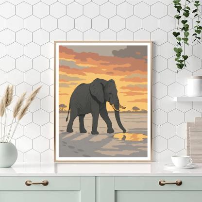 Salt Pan Mirage With Elephant Numbered painting kits