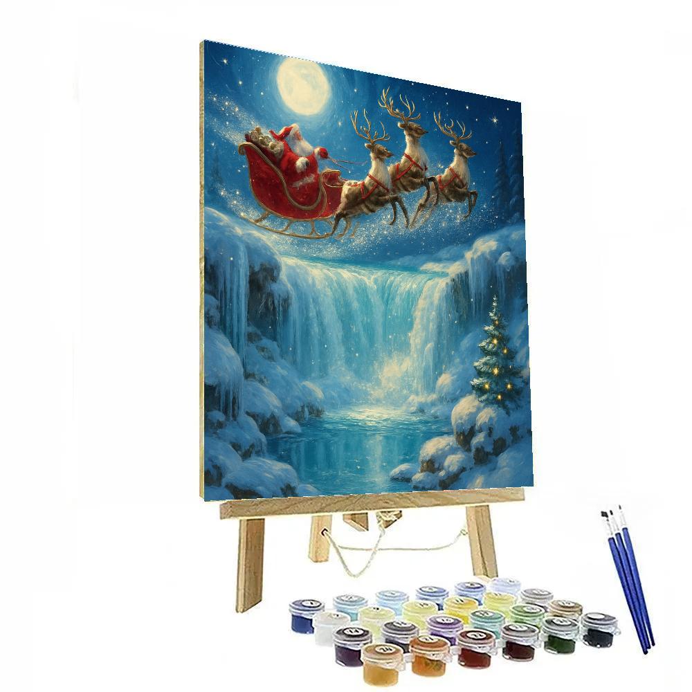 Santa Sleigh Over The Frozen Waterfall Numbered painting kits