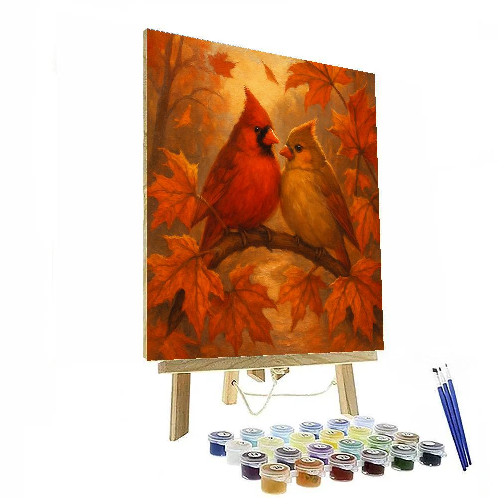 Cardinals In A Maple Leaf Hearth Of Autumn Painting by numbers kit