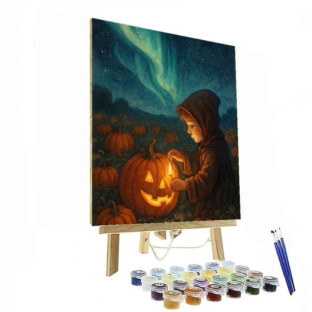 Pumpkin Patch Under The Aurora Veil paint by number