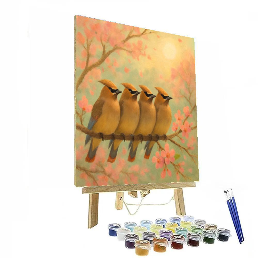 Cherry Blossom Quiet With Perched Waxwings DIY paint by numbers