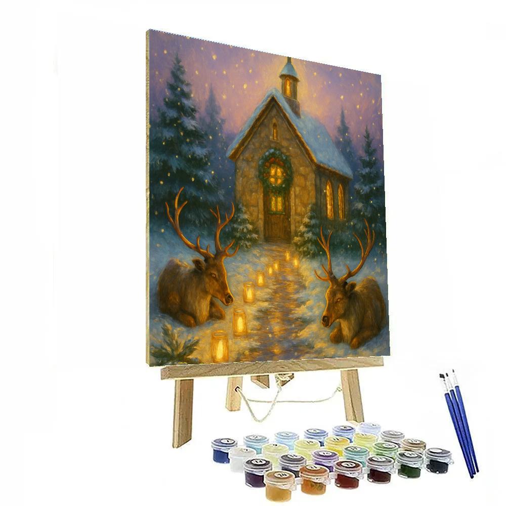 Reindeer Resting By The Candlelit Chapel paint by number