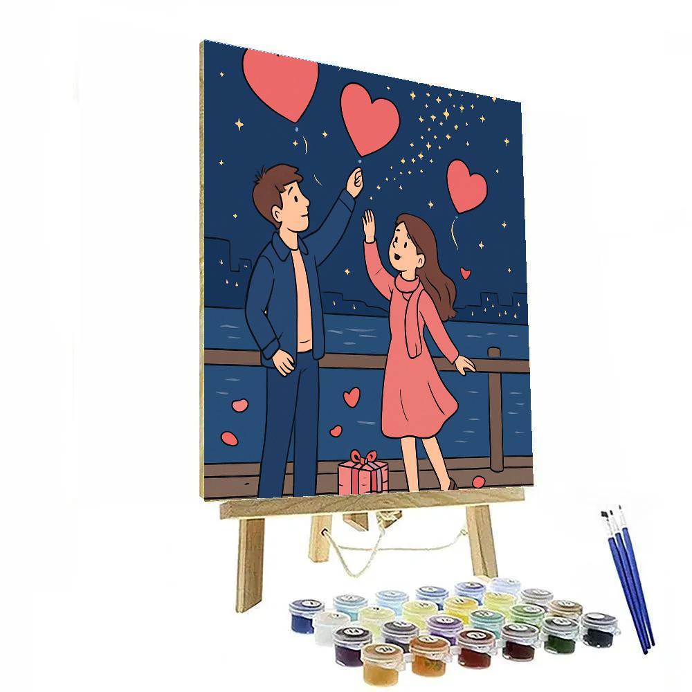 Valentines Day Starlit Balloon Harbor Numbered painting kits