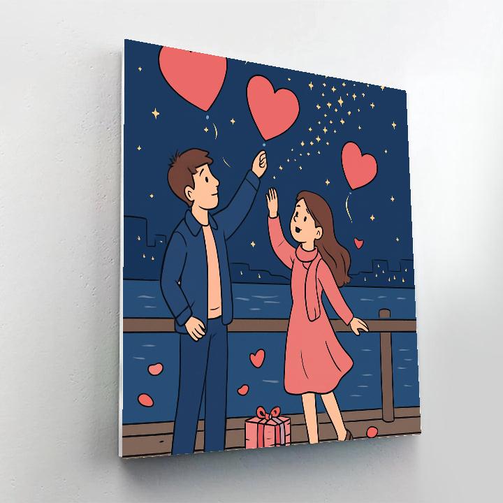 Valentines Day Starlit Balloon Harbor Numbered painting kits