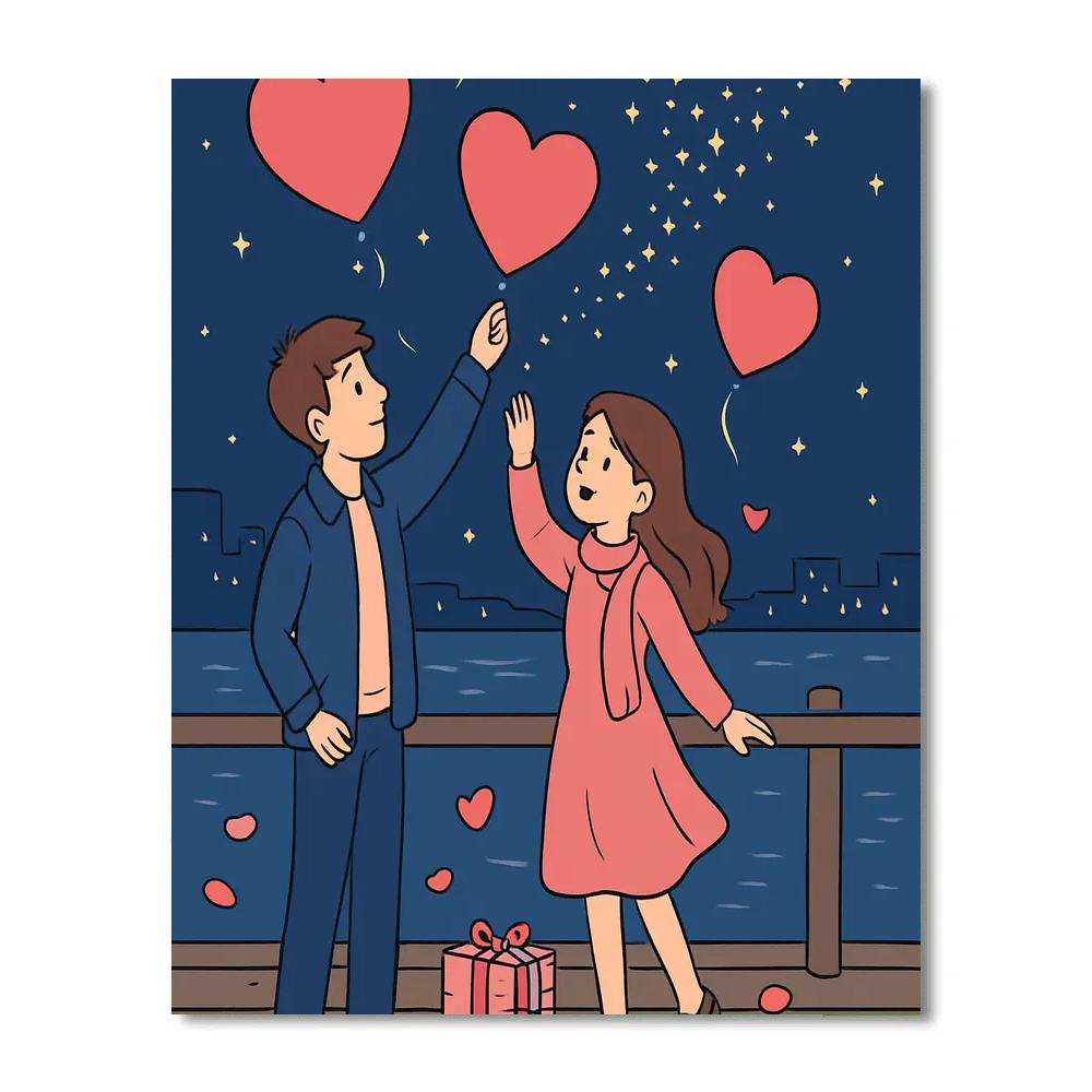 Valentines Day Starlit Balloon Harbor Numbered painting kits