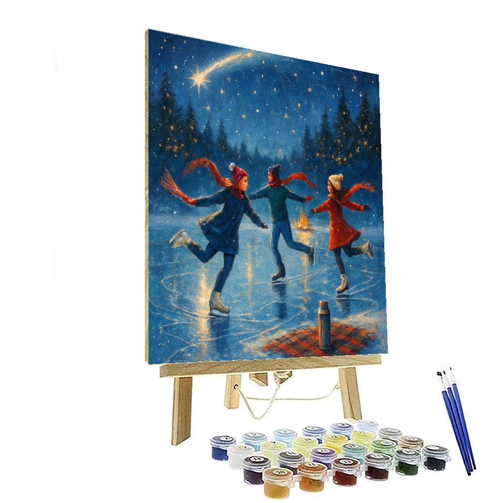 Skaters On The Mirror Lake Under Comet Glow paint by numbers