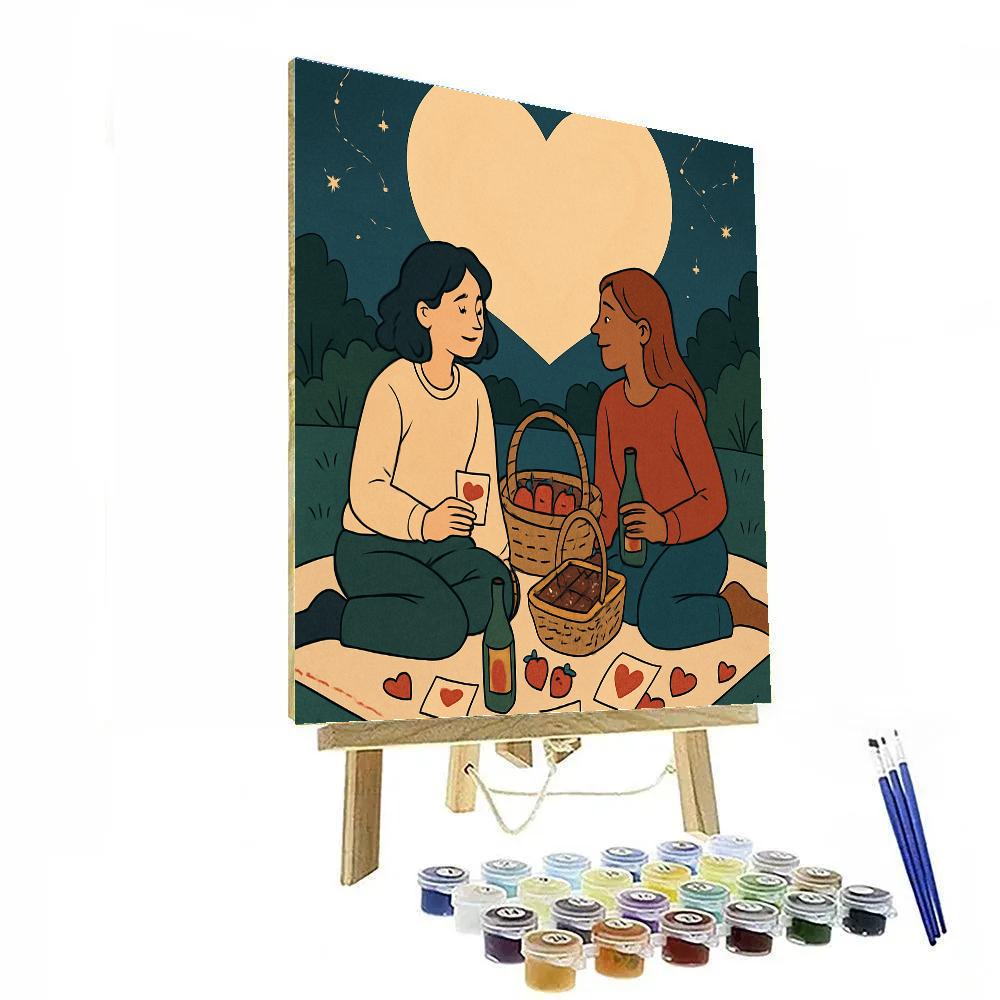 Moonlight Picnic In Valentines Day Glow paint by numbers