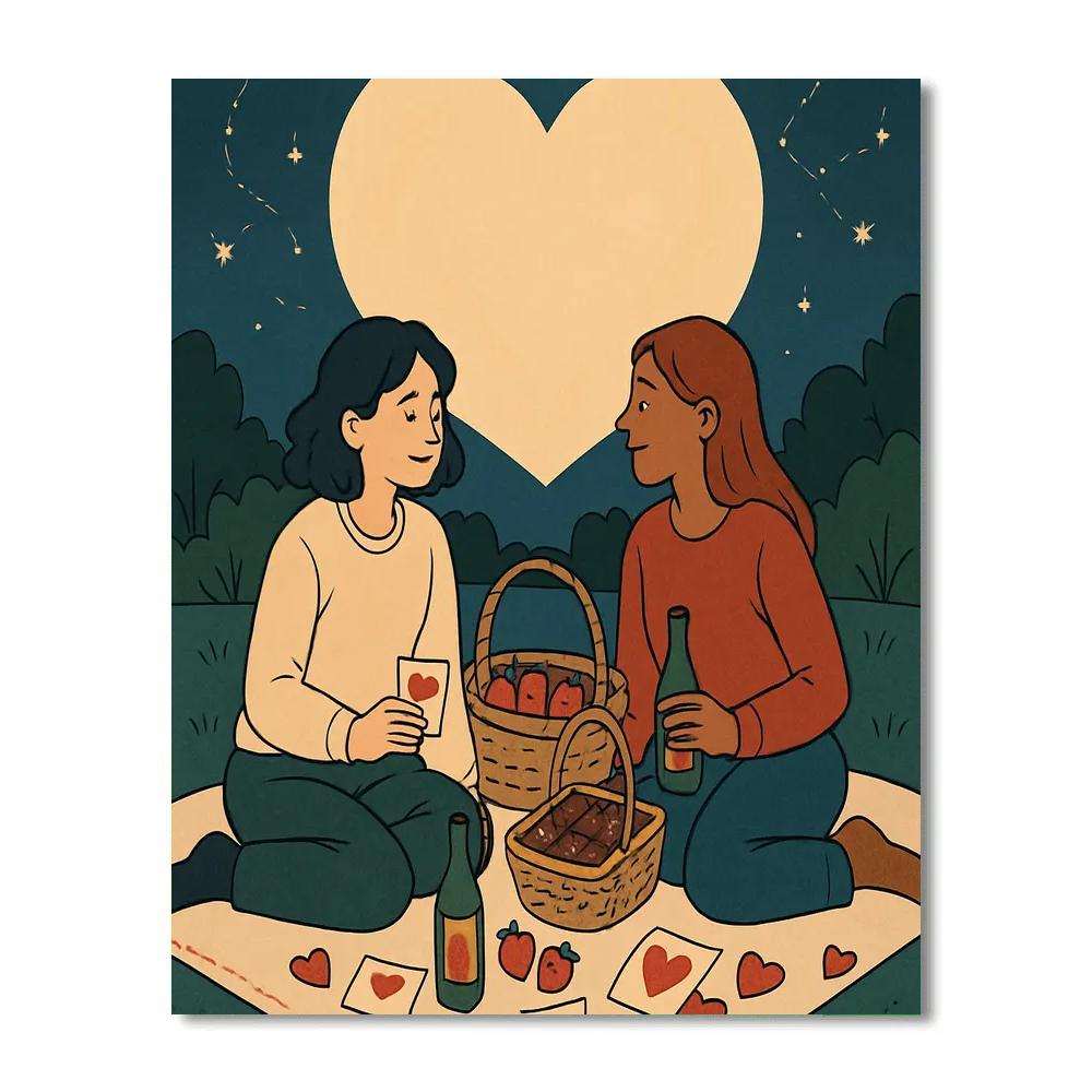 Moonlight Picnic In Valentines Day Glow paint by numbers