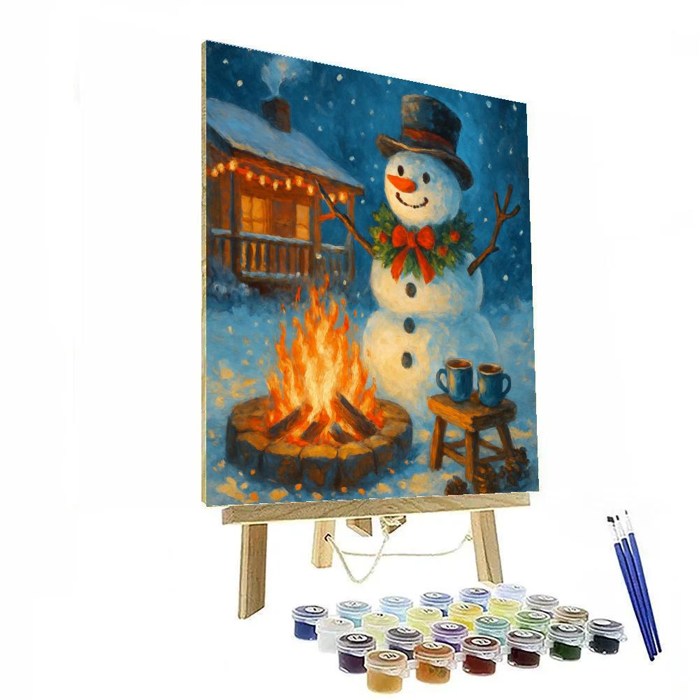 Fireside Snowman Portrait paint by color