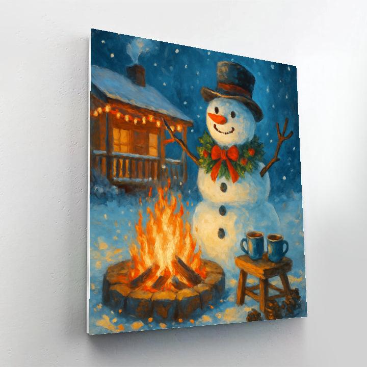 Fireside Snowman Portrait paint by color