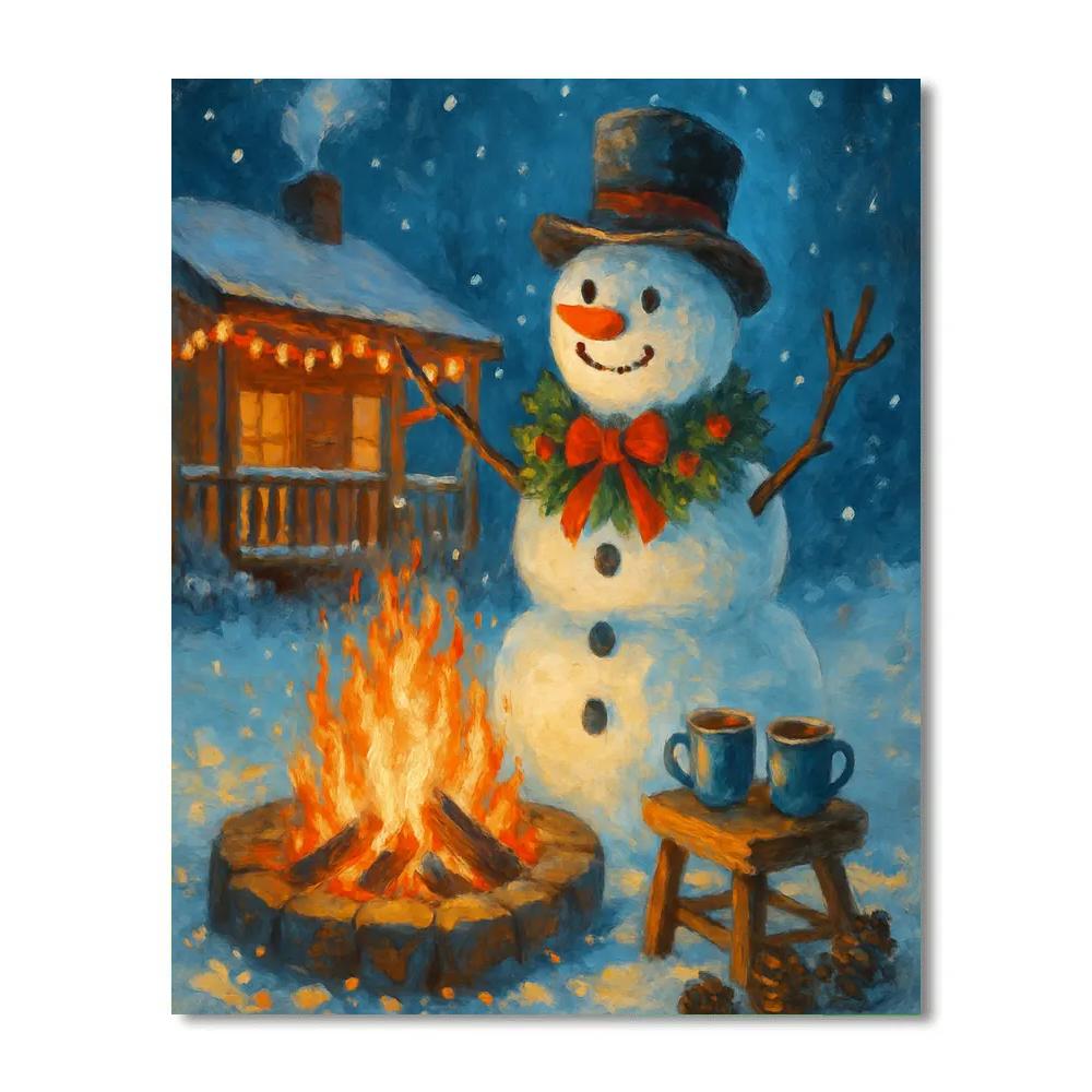 Fireside Snowman Portrait paint by color