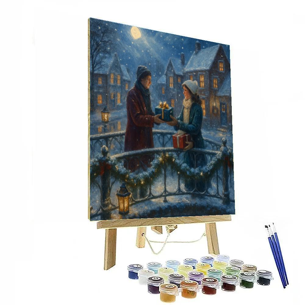 Moonlit Gift Exchange By The Frozen Canal paint by color