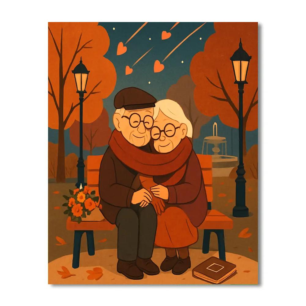 Park Bench Meteors On Valentines Day Evening Numbered painting kits