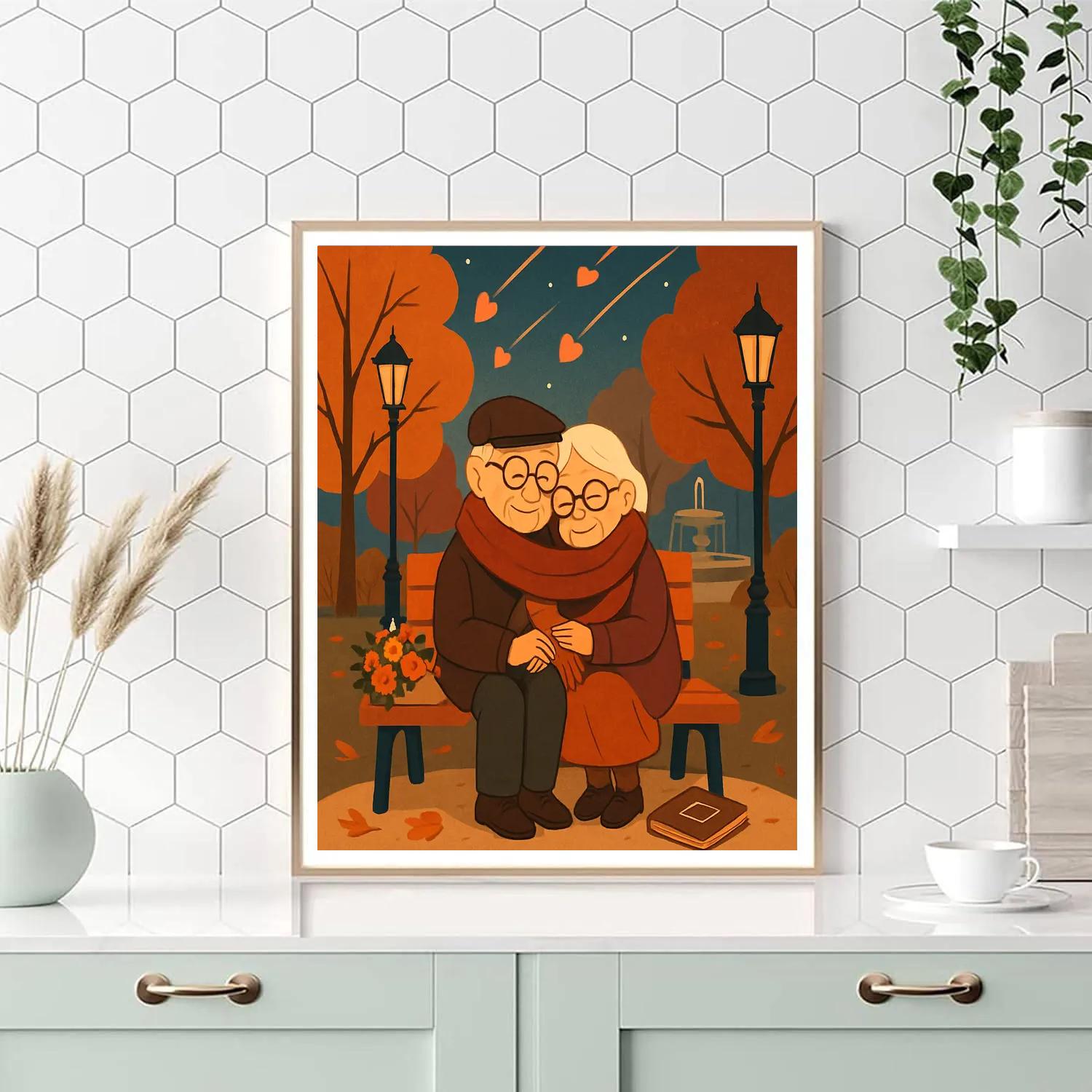 Park Bench Meteors On Valentines Day Evening Numbered painting kits