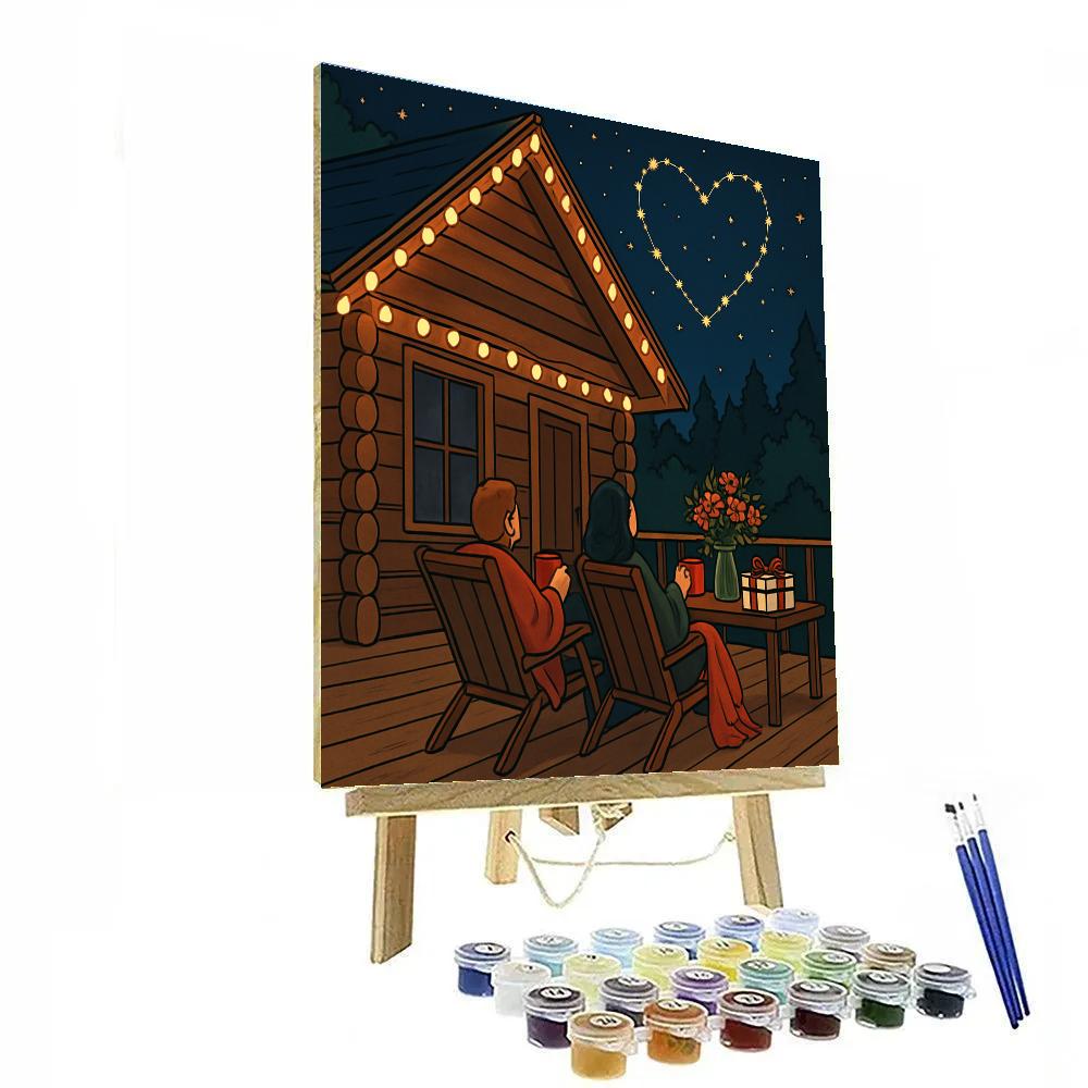 Forest Cabin Stargazing Valentines Day Retreat Painting by numbers kit