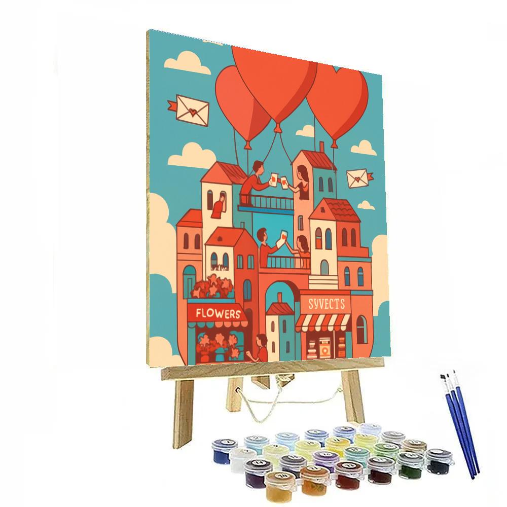 Valentines Day Balloon City In The Sky paint by color