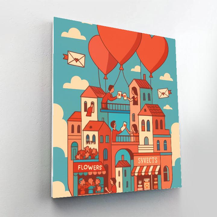 Valentines Day Balloon City In The Sky paint by color
