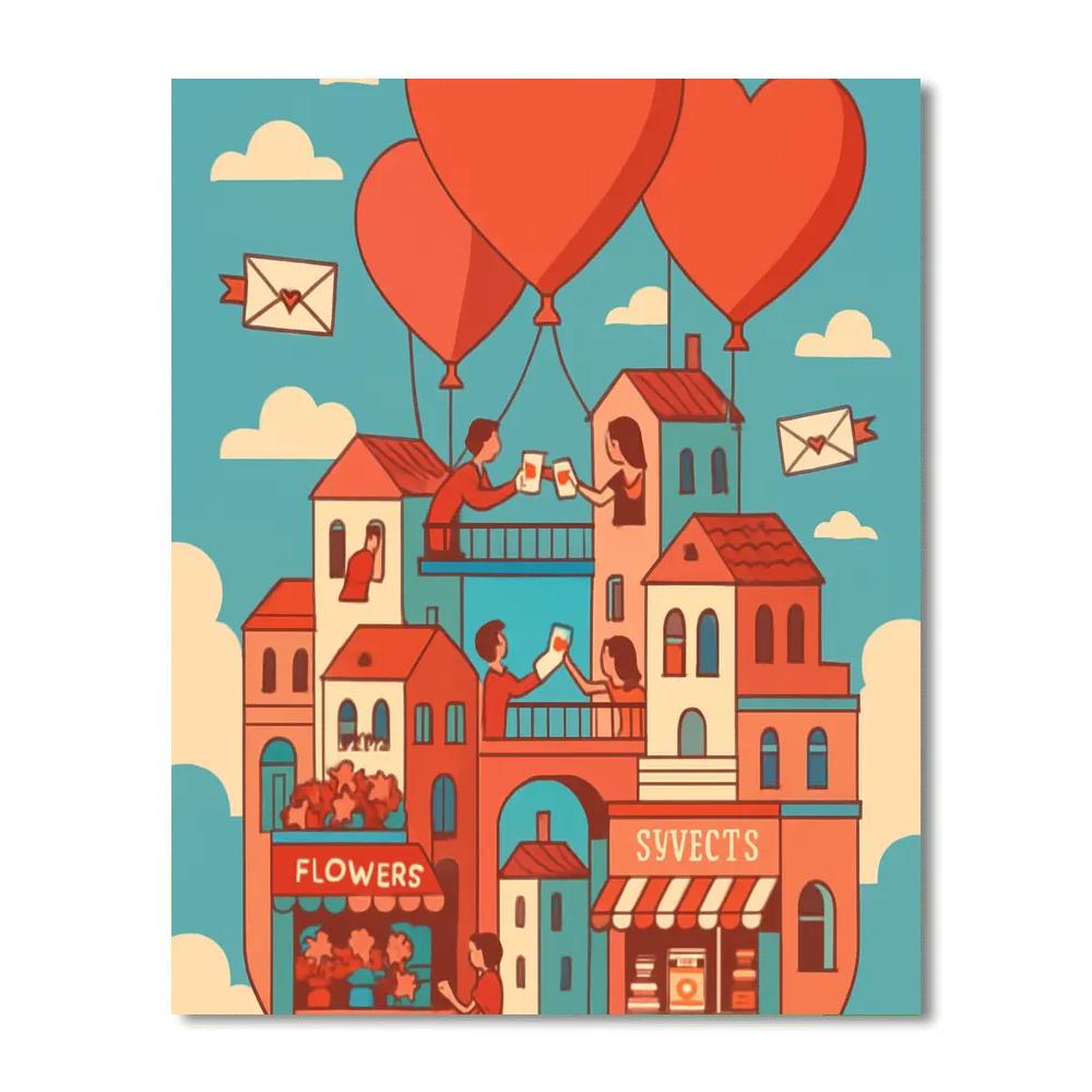 Valentines Day Balloon City In The Sky paint by color