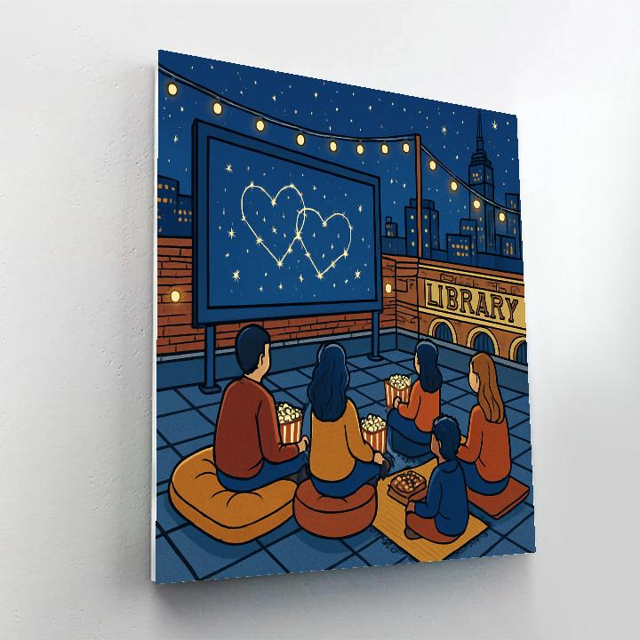 Library Rooftop Valentines Day Star Cinema Number painting