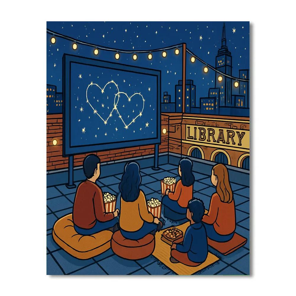 Library Rooftop Valentines Day Star Cinema Number painting