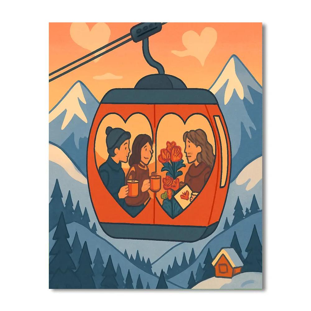 Mountain Cable Car Valentines Day Crossing paint by number