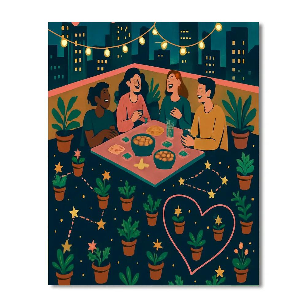 City Rooftop Valentines Day Garden Galaxy paint by number